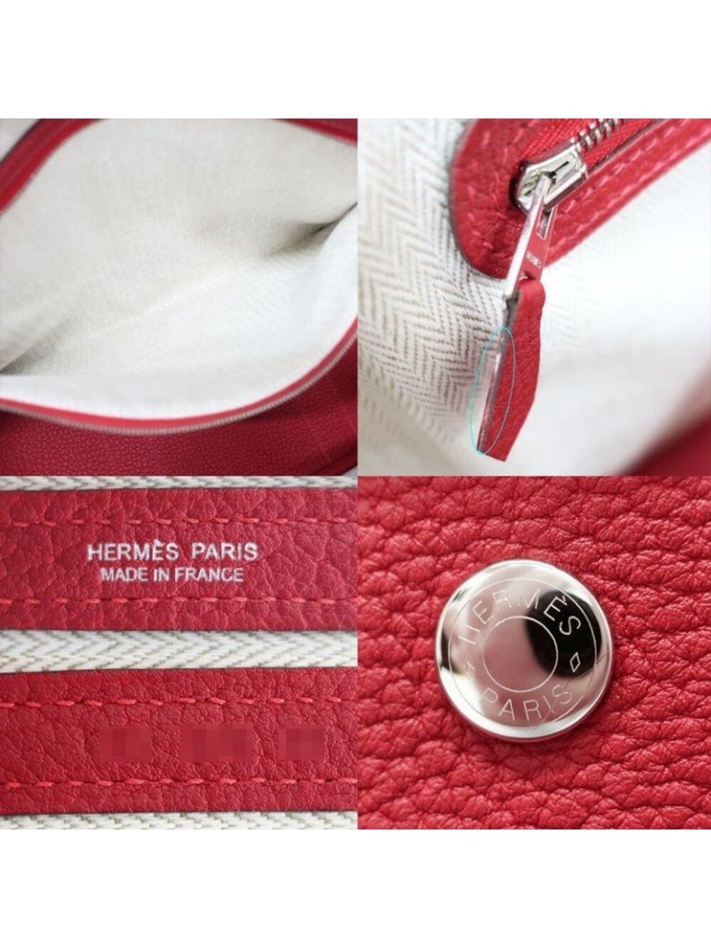 Hermes Garden Party PM Handbag Red Silver Hardware Negonda T Stamp - Picture 7 of 10